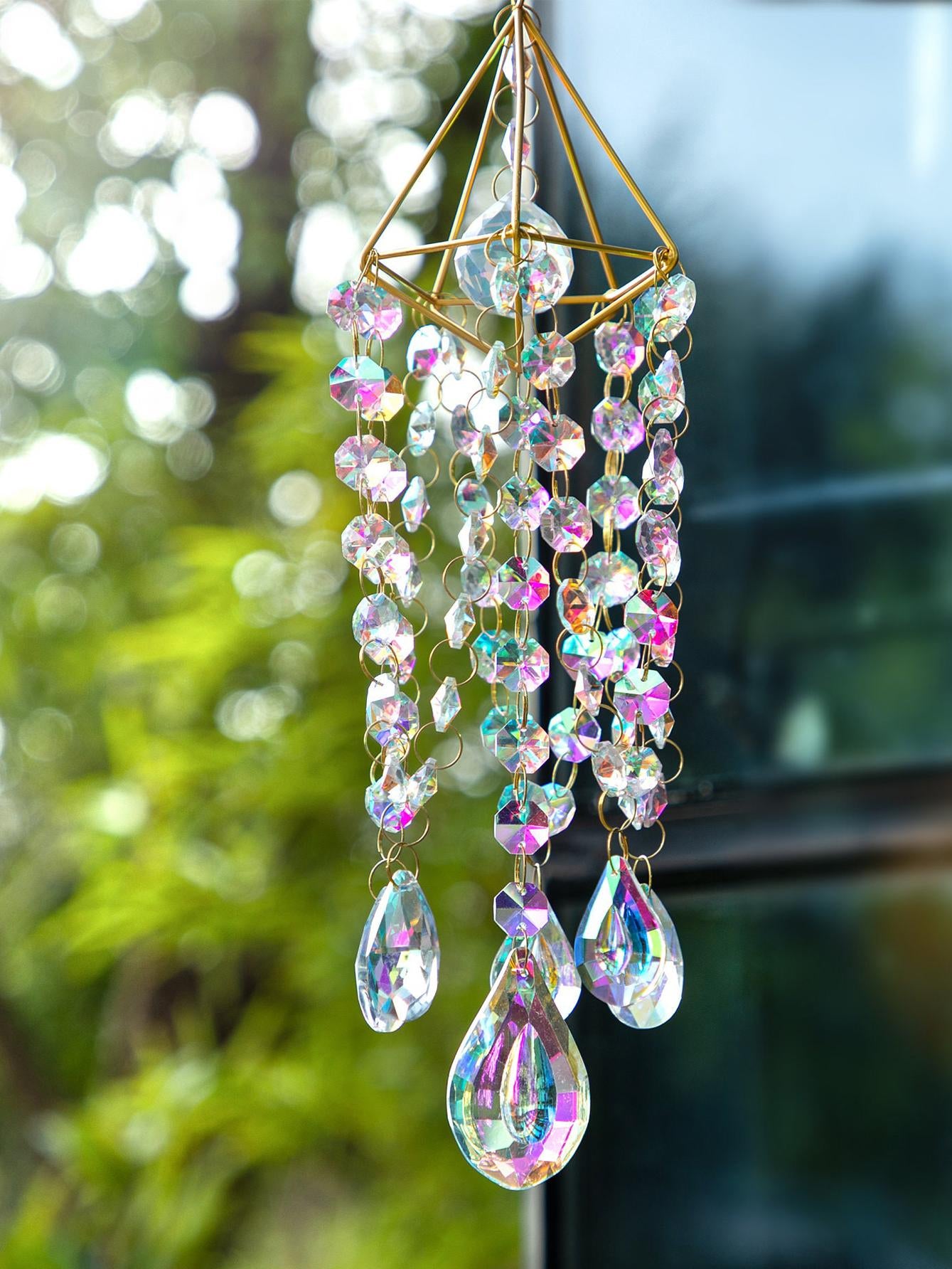 Rainbow Crystal Wind Chime: Fantasy Suncatcher for Windows