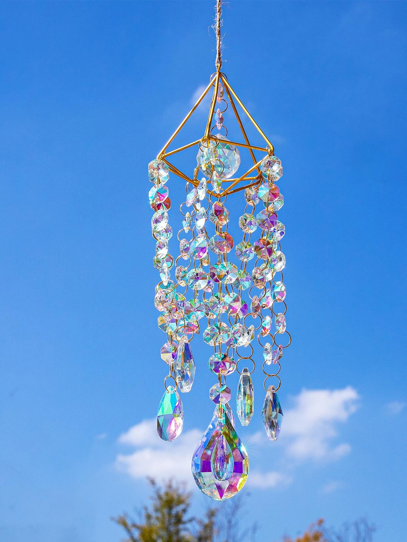 Rainbow Crystal Wind Chime: Fantasy Suncatcher for Windows
