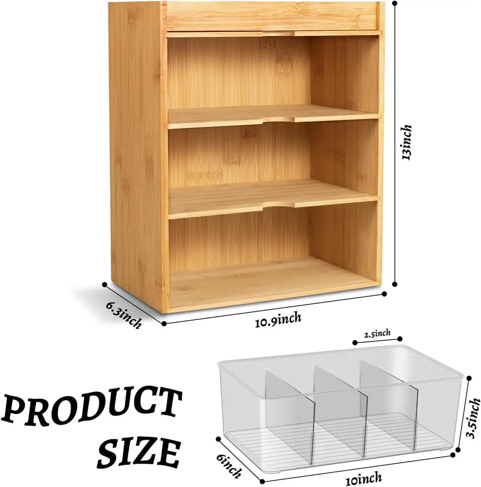 Bamboo Tea Bag Organizer With Drawer 3 Layer