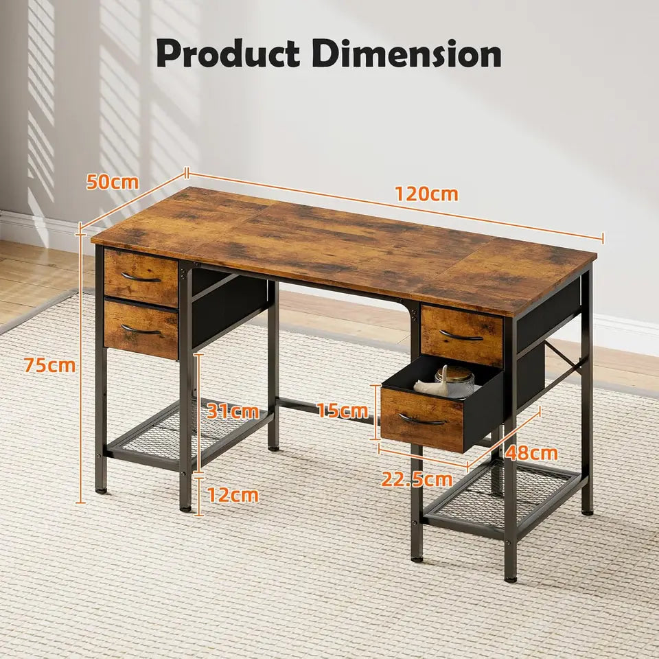 Office Desk with Drawers and Mesh Storage Shelf