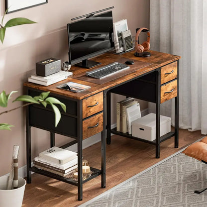 Office Desk with Drawers and Mesh Storage Shelf