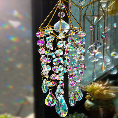 Rainbow Crystal Wind Chime: Fantasy Suncatcher for Windows