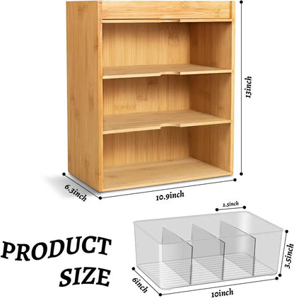 Bamboo Tea Bag Organizer With Drawer 3 Layer