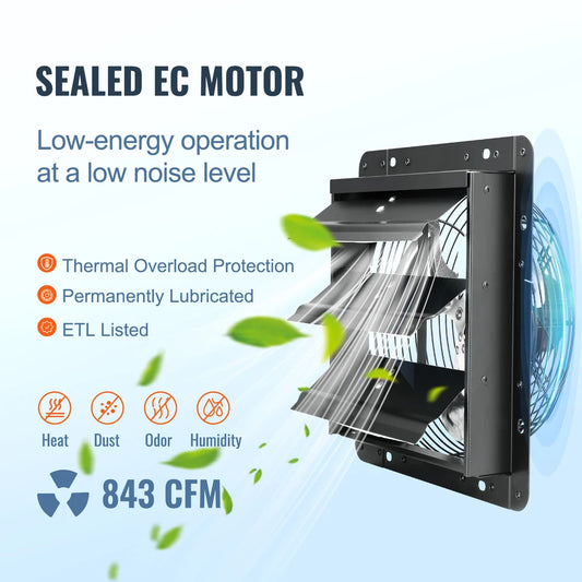 Metal Exhaust Fan with Temperature and Humidity Control &ndash; 843 CFM Ventilation Fan